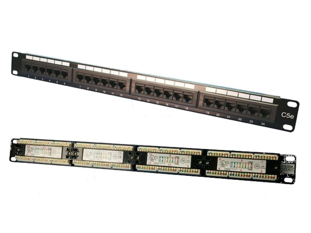 Patch panel; zwart; RJ45-aansluiting x24; Aantal poorten: 24 Patch panel; zwart; RJ45-aansluiting x24; Aantal poorten: 24